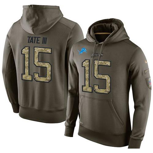 NFL Men's Nike Detroit Lions #15 Golden Tate III Stitched Green Olive Salute To Service KO Performance Hoodie